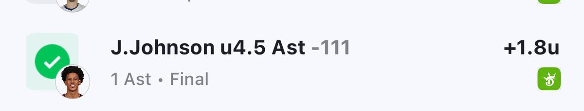 FiftyFiftyDFS's tweet photo. 🔥 2u play hits with EASE for the HammerHead crew!

J. Johnson u4.5 AST ✅ — never in doubt.

Join the squad and start stacking +EV bets with us 👇
https://t.co/d7y62ZylxP

#SportsBetting #NBA #Gambling𝕏 #PlayerProps #BettingCommunity #HammerHeadDFS #SportsPicks https://t.co/XlSQ66ujEd