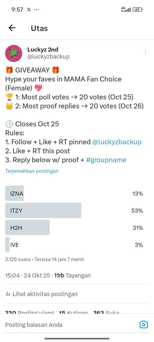 luckyzbackup's tweet image. 🎊 GIVEAWAY CLOSED 🎊
Congrats to #ITZY for winning with the most poll votes and the most proof replies! 👑💖
🧾 Proofs for poll winner will be posted tonight,
and proofs for most replies will be uploaded tomorrow! 💫
Thank you everyone for joining  🫶💌
