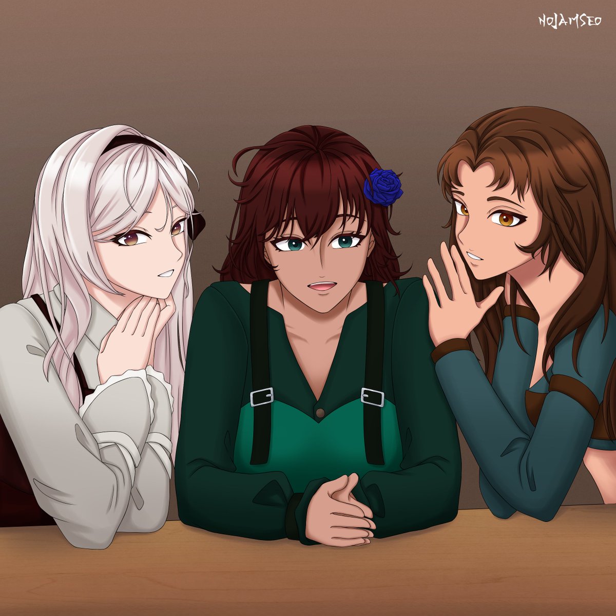 TheKaoticWizard's tweet image. 3 Adorable Coven girls gossiping away for Nocturna.

The wonderful:
Evie Webb played by Hydrasia
Rue Kato played by Scorpi
Vinitrine Morwynne plyed by Naomi

Thanks @nojamseo for accepting my commission once again. Viva La Smol 🥰
#osrpart #OSRPblackwell