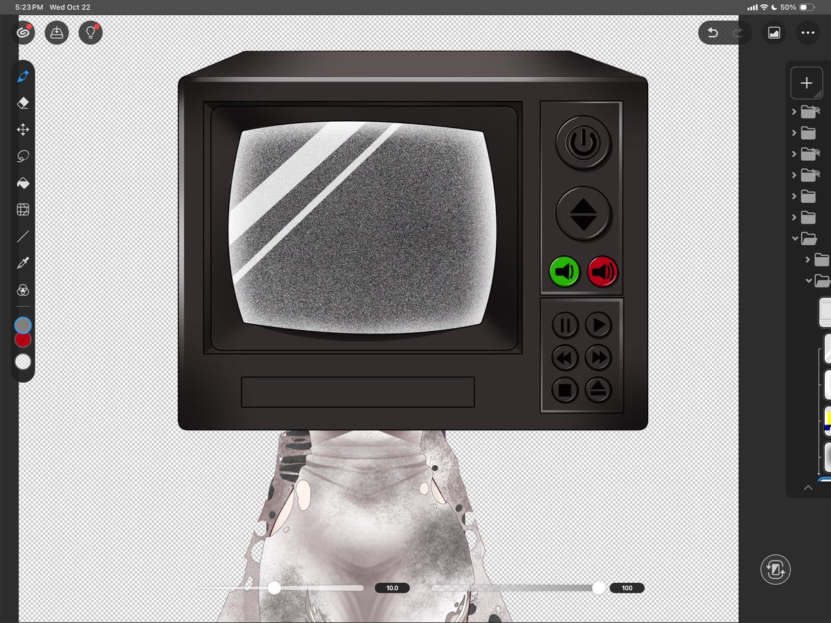 Sneak peek of a halloween #vtuber commission for <a href="/Witchy_Tea_Cup/">Witchy_Tea_Cup ❤️🔮Partner Pushing on twitch💀</a>  (I’m really happy how the tv turned out 👀👀👀