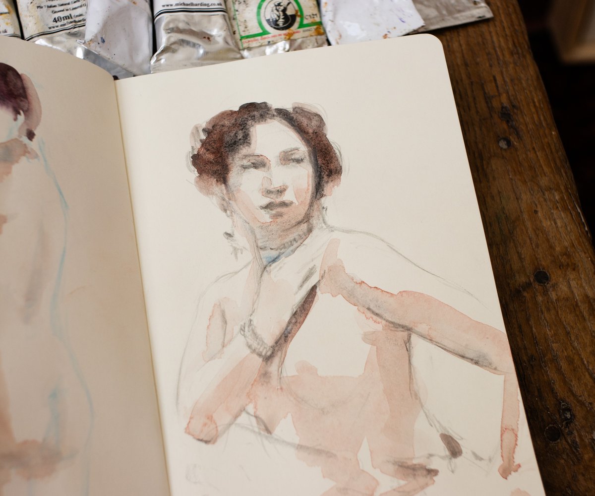 _ev's tweet image. Watercolour, conte and pencil in the Moleskine sketchbook.
Lovely poses from Tori at Not Fine Art Studio...