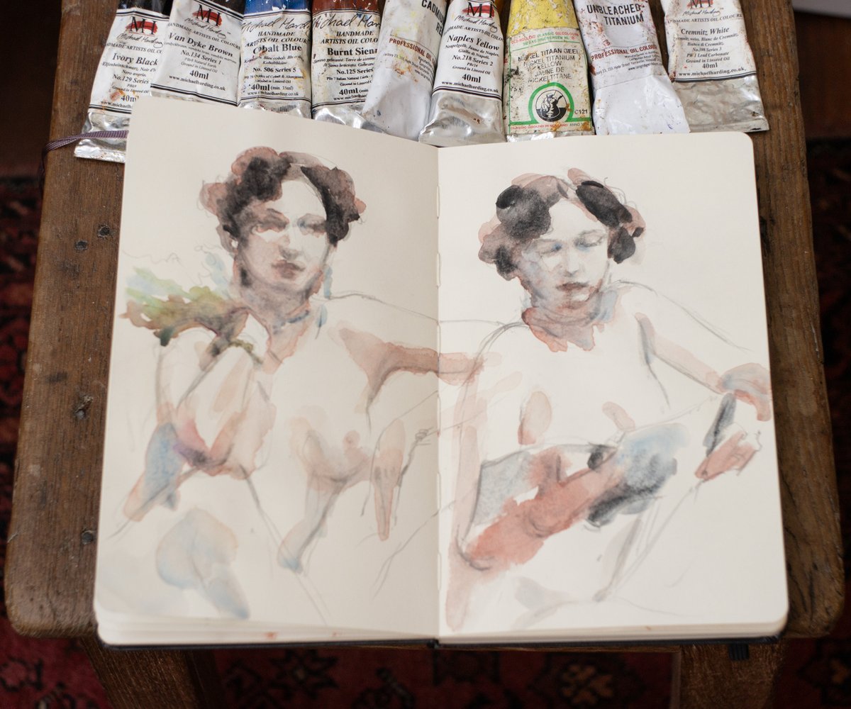 _ev's tweet image. Watercolour, conte and pencil in the Moleskine sketchbook.
Lovely poses from Tori at Not Fine Art Studio...