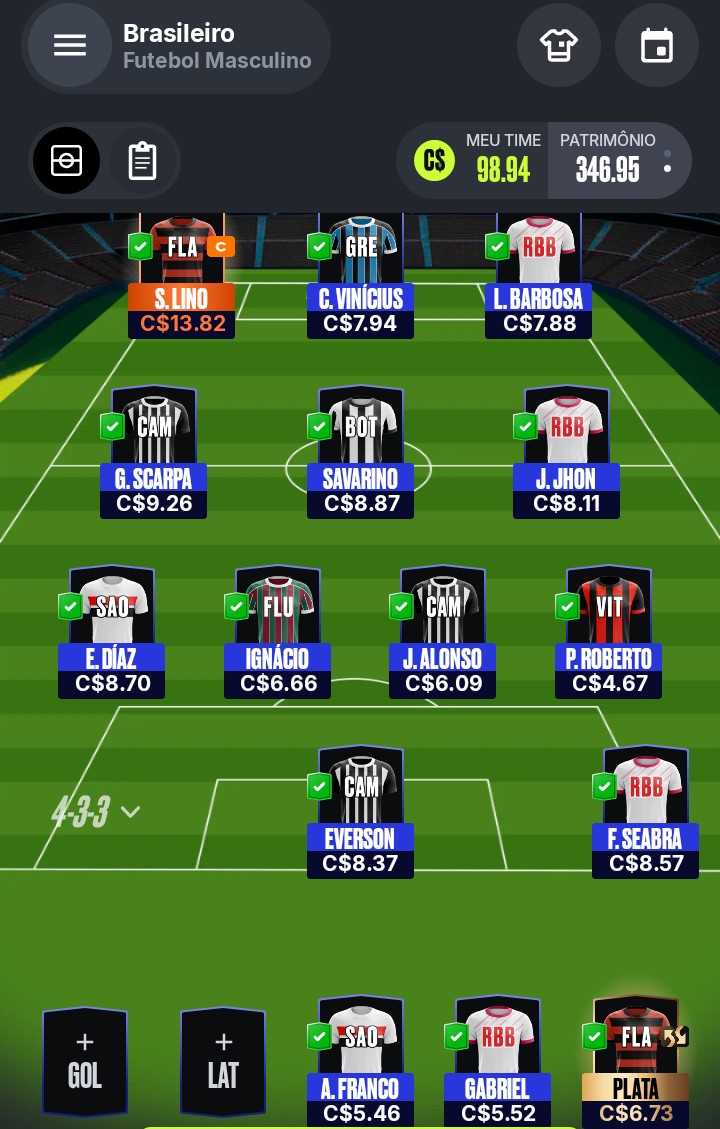 DetetiveFutebol's tweet image. 🎩Cartola
- time do perfil para a próxima rodada, com foco em valorização de cartoletas.