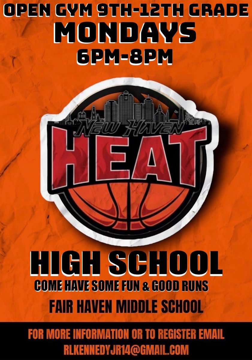 MomBoogs's tweet image. @NewHavenHeatFam is hosting Monday evening open gyms for high schoolers (9th-12th) starting this Monday October 27th @ Fair Haven School 164 Grand Ave New Haven Ct. There is NO cost. Come in peace and get in some good runs. #community 🏀🔥🖤❤️