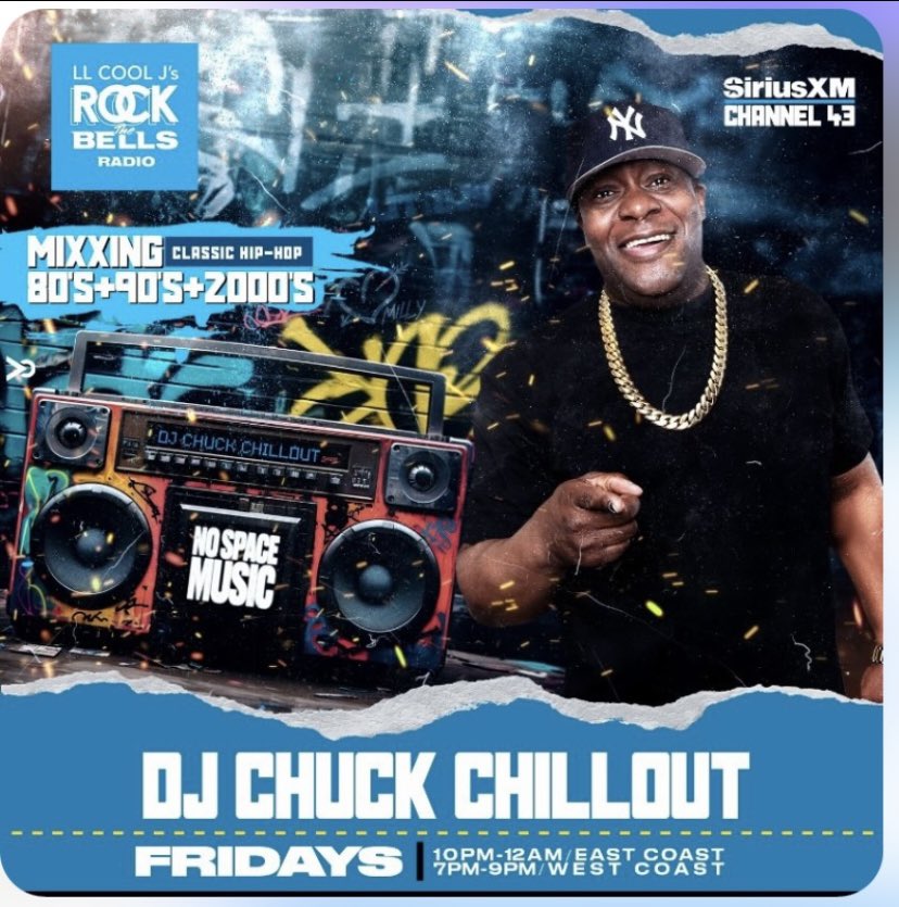 Yes it’s going down right now it’s the #nospacemusic show with your dogs the <a href="/djchuckchillout/">DJ Chuck Chillout</a> every Fri at 10pm EST and 7pm PST and the encore mix at 2am EST on <a href="/llcoolj/">LLCOOLJ</a> @rockthebells radio on <a href="/SIRIUSXM/">SiriusXM</a> channel 43 let’s go America and Canada
