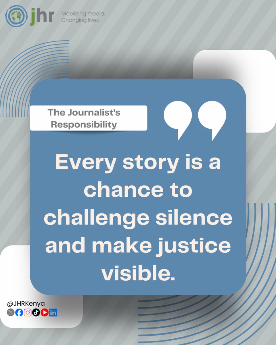 Human rights journalism reminds us that silence protects no one.
Every voice matters. Every story counts. 

#RightsMedia #MediaForChange #JournalistsForHumanRights #JHRKenya #QuoteSeries