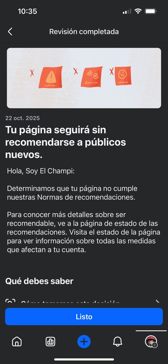 ChampiTv_'s tweet photo. Algún consejo cuando te pasa esto en tu Página de Facebook , ya borre todo el contenido hasta cambié foto de perfil , no tengo ninguna infracción ni nada con marca , de echo todavía monetizo pero mi alcance se fue https://t.co/mzFU3tSwNg
