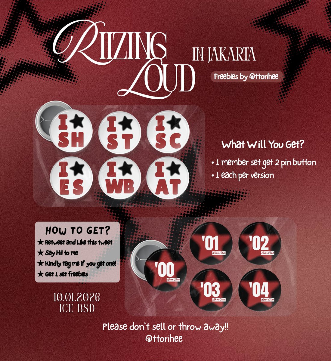 ttorihee's tweet image. ✦₊ riizing loud in jkt freebies ₊✦
by @ttorihee 

📍 ICE BSD
📅 10 Jan, 2026
🕒 TBA 

• more details on pic! 
• kindly tag me if you get one ♡
• dm for trade 

rts and likes are very appreciated •ଓ 
#RIIZINGLOUDinJKT 
#RIIZINGLOUD_IN_JAKARTA