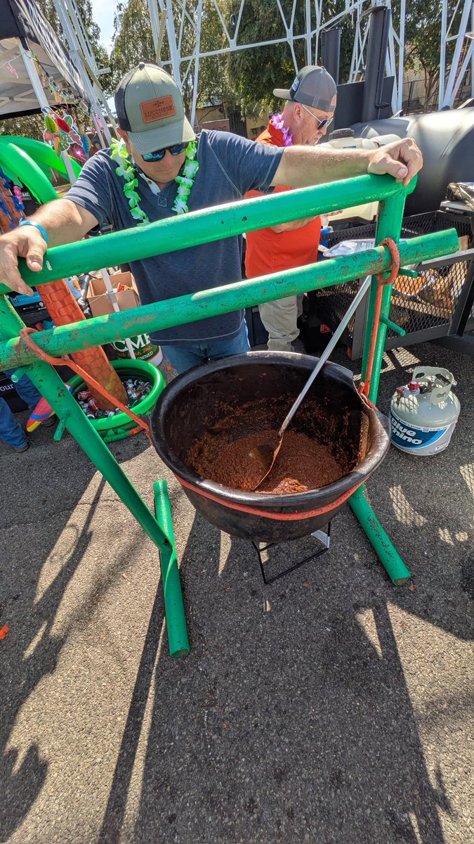 100 year old laundry cauldron 
Now perfect to serve chili at the East Texas Oilman's cook-off