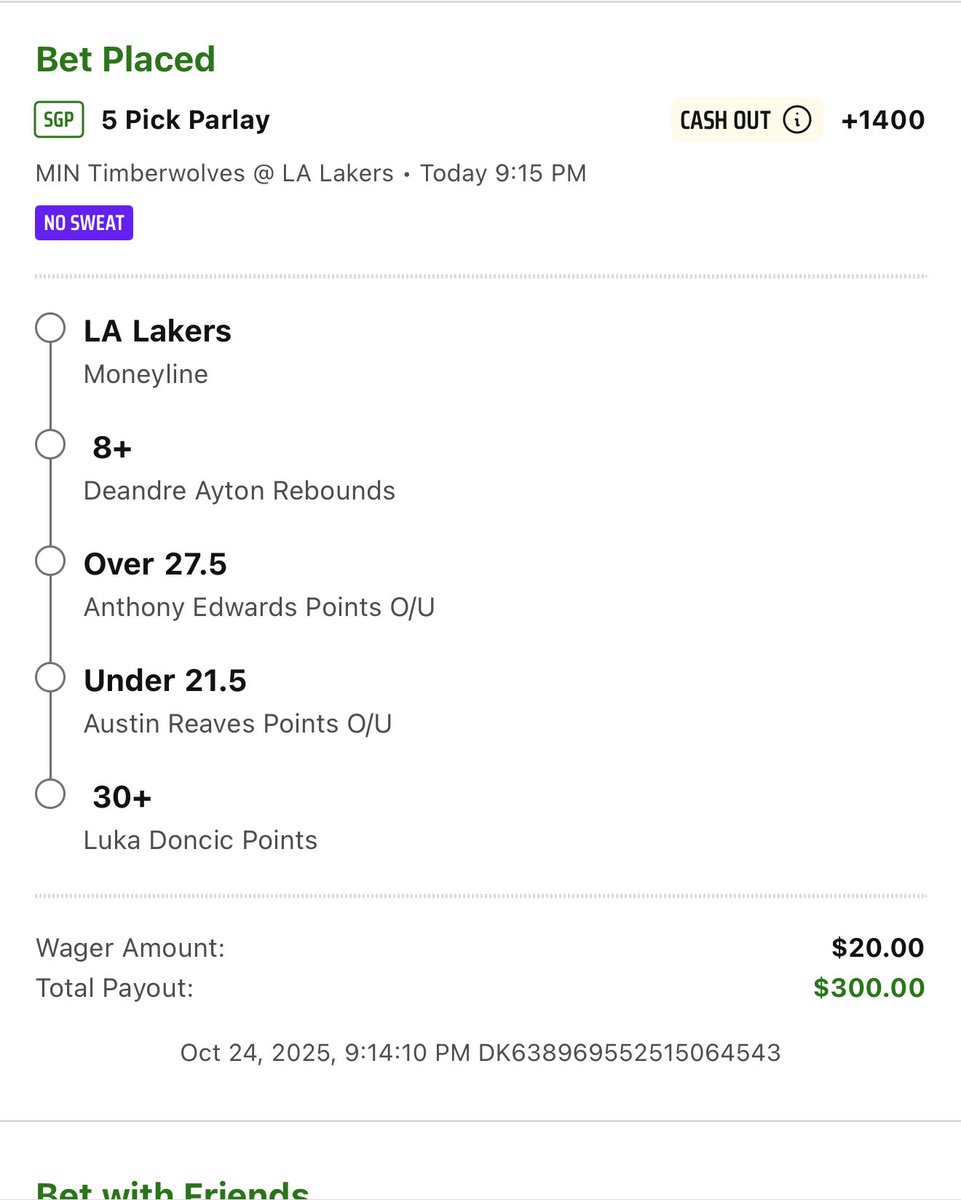 ParlayPappy's tweet photo. #LakeShow tonight.
#NBA #DraftKings #SGP #Timberwolves #Sportsbetting #sportsbettingpicks #PappyTime https://t.co/TqvH30CWi2