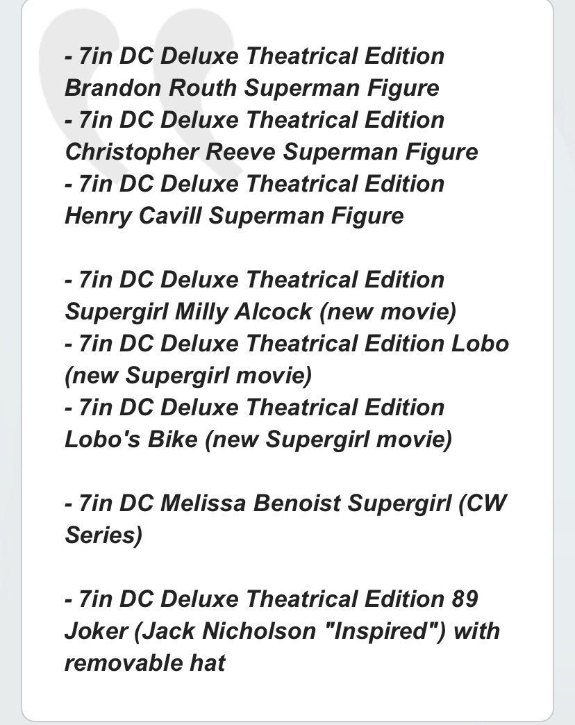 SUPERMAN RETURNS FIGURE I NEED THAT SO BADLY

Also, wondering if the Cavill figure is gonna be a rerelease of one we already have, or if McFarlane is finally gonna do his Man of Steel suit 🤔 

Also another Christopher Reeve? Not sure what that could be unless it’s a rerelease