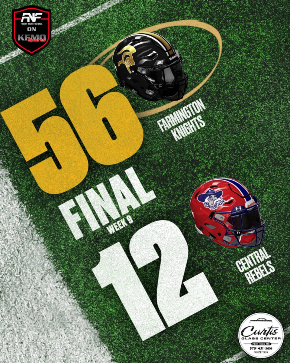 🏈FB, Week 9,
Final: 

Farmington 56

Central 12

<a href="/STLhssports/">STLhighschoolsports</a> <a href="/missouri_sports/">Missouri Sports Network</a> <a href="/scoreboardguy/">SCOREBOARD GUY</a> <a href="/FHSKnightsAD/">Farmington Athletics</a> <a href="/rebelsR3_sports/">Central Rebel Athletics</a>