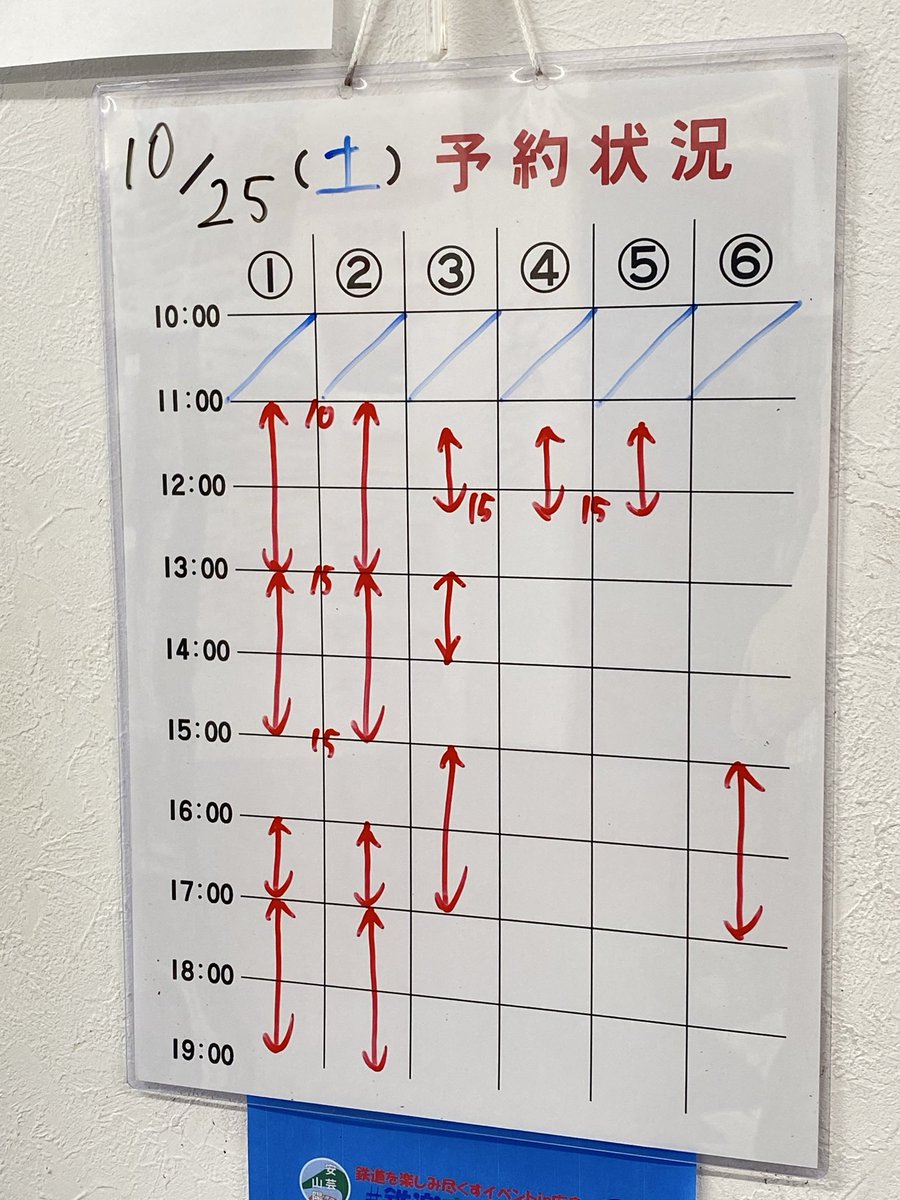 本日のご予約状況です！

今日はお昼過ぎから夕方がまだ空いておりますね🤗
皆さまご来店お待ちしております🙇‍♂️

#鉄道模型
#レンタルレイアウト
#安芸山陽模型