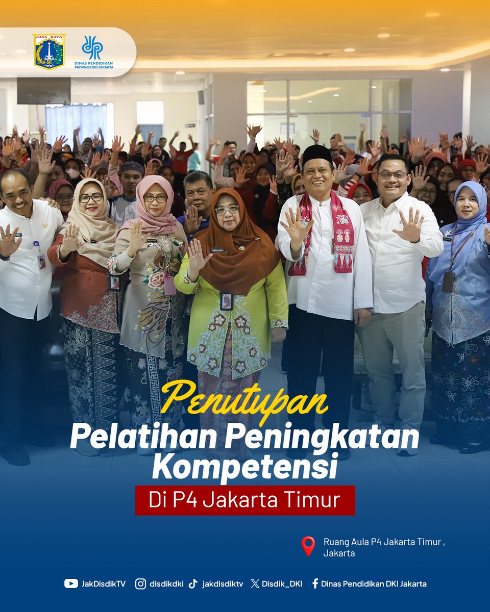 Disdik_DKI's tweet image. Hallo #sahabatdisdik

Dinas Pendidikan Provinsi DKI Jakarta menutup rangkaian Pelatihan Peningkatan Kompetensi di P4 Jakarta Timur sebagai bagian dari upaya memperkuat kualitas sumber daya manusia pendidikan menuju Jakarta Kota Global. Kegiatan ini menjadi salah  #quickwins