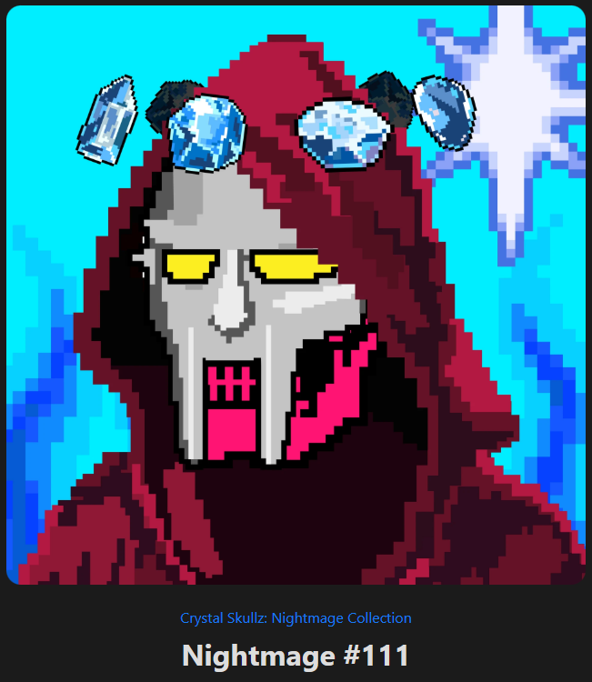 CrystalSkullzz's tweet photo. 💀Like, Comment and retweet to enter the chance to win this special Nightmage #111. Winner will be chosen at random tomorrow at 10:23PM EST. Good luck.💀 https://t.co/wUHZgHEIug