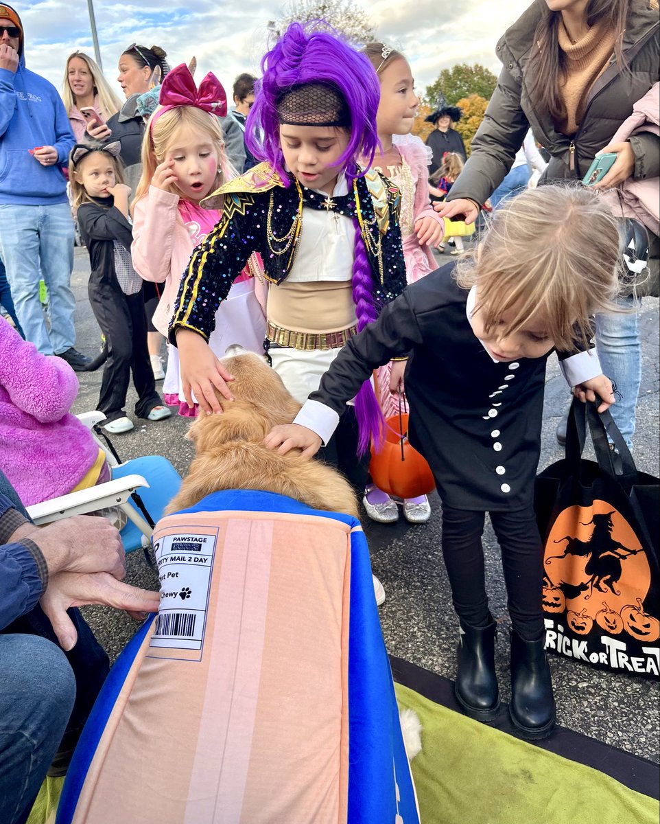 “Here’s more pictures of me and some of my new friends! One little human was dressed as me!”