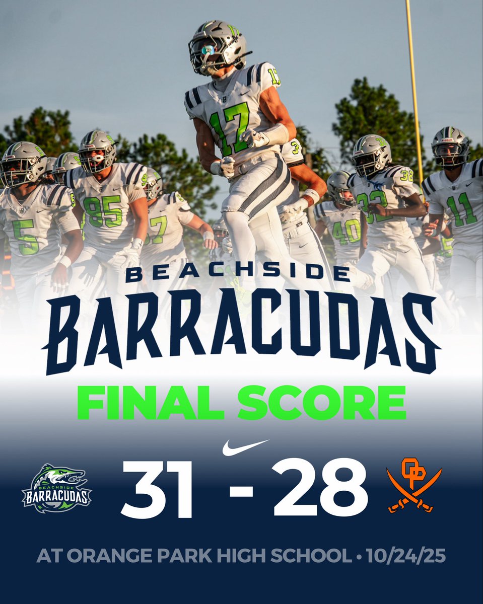 The Barracudas take down the Raiders 31 - 28 on the road. 

#LetsGetlt #BarracudaNation #BeachsideMade