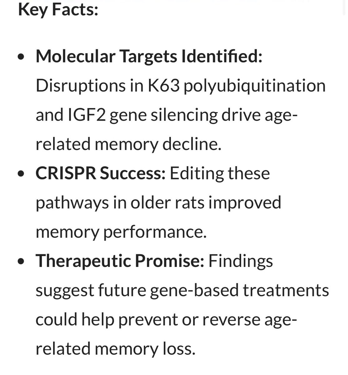 agingdoc1's tweet image. Gene Editing Reverses Age-Related Memory Loss 🐁🧠
neurosciencenews.com/gene-editing-m…