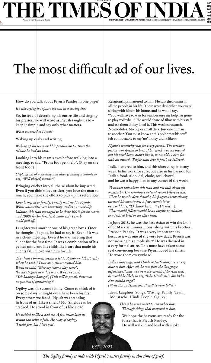 A man who entertained the world with advertisements..

#PiyushPandey