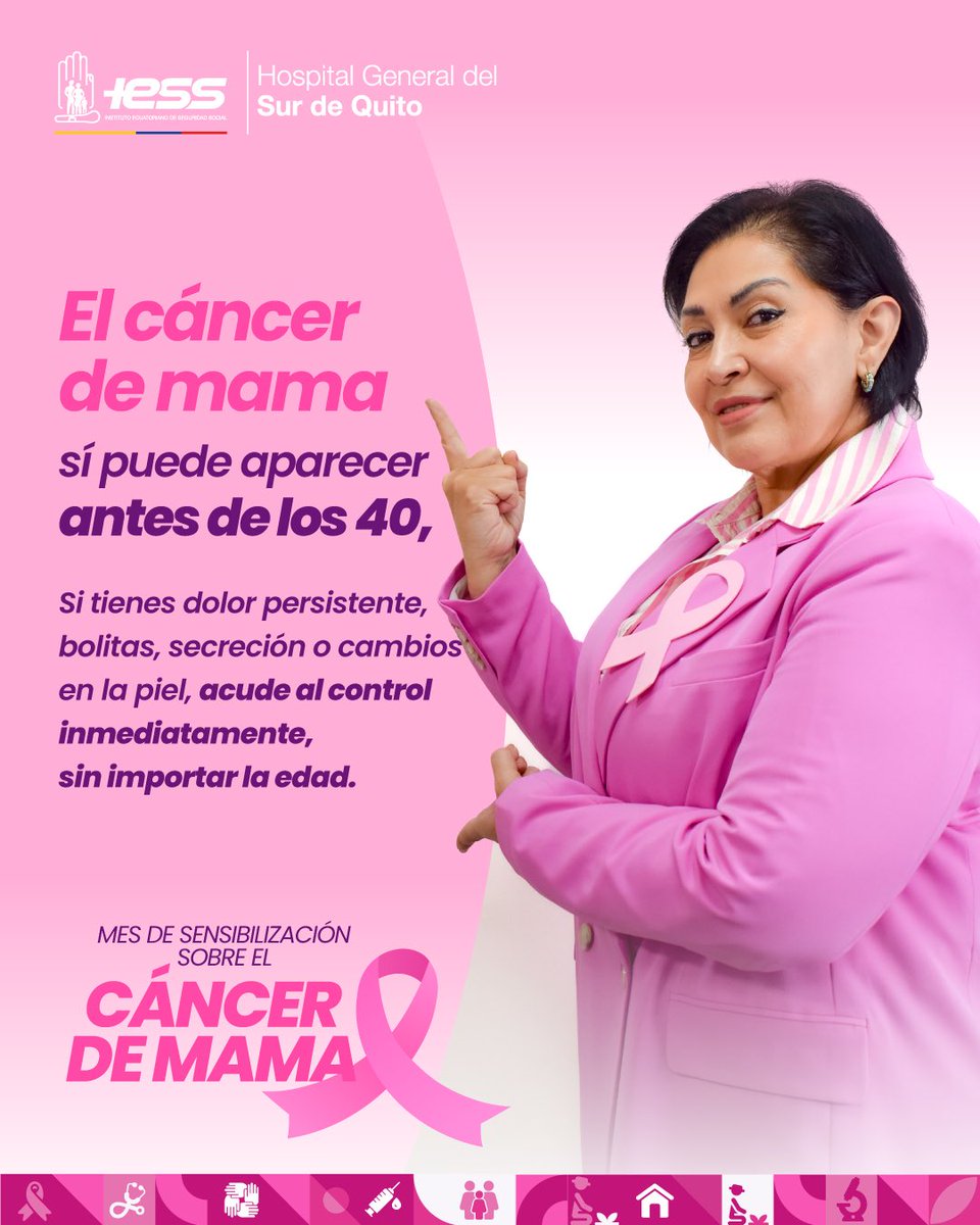 IESSHQSUR's tweet photo. 🎀 #IESSacompaña | El #CáncerDeMama no tiene edad.

Ante cualquier cambio o molestia consulta de inmediato a tu médico.

Detectarlo a tiempo salva vidas. 💗

En el #HQSUR promovemos la prevención y el control oportuno.

 #PrevenciónEnSalud https://t.co/qmJdgQm6Og