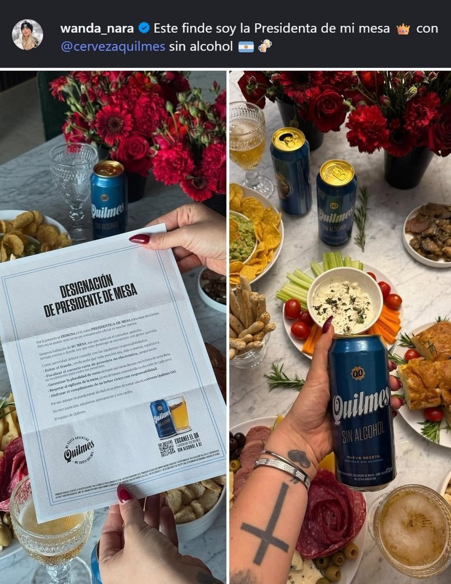 ⚡️AL FINAL... ERA TODO MARKETING
<a href="/wanditanara/">Badbitch</a> había sorprendido a las redes con una notificación de que sería autoridad de mesa el domingo.

Pero hoy nos confirmó que, en realidad, había sido parte de una movida de marketing de <a href="/Quilmes_Cerveza/">Quilmes Cerveza</a> 

¿Bancás la acción de la empresa y