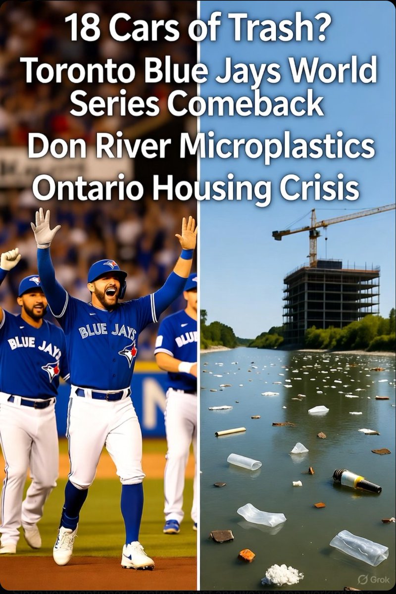 yoniboy055's tweet photo. Toronto’s wild night: Blue Jays stage a World Series comeback, but the Don River’s dumping 18 CARS of microplastics yearly &amp; Ontario’s housing crisis stalls!  #BlueJays #WorldSeries #SaveTheDon #TorontoPride  Jays win Game 1? Yes/No

#BlueJays #WorldSeries #SaveTheDon https://t.co/GeDhKrS1WG