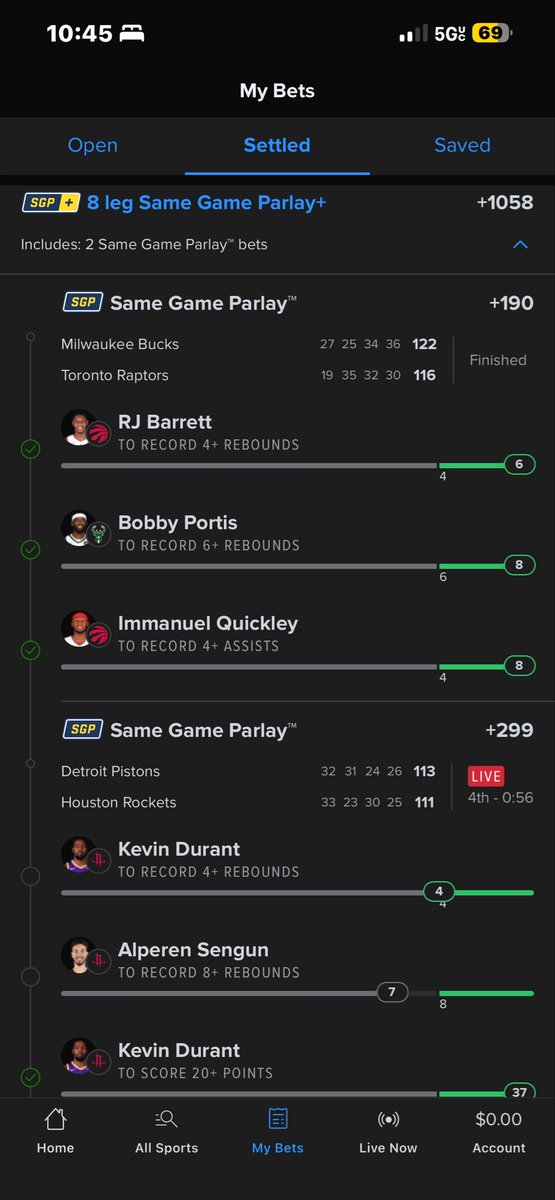 Mikeeguapoo2x's tweet image. My finger hit CASH OUT so fast 😅 now I’m sweating watching the rest of the legs cook 🔥
Hope I didn’t cash out toooooo early…
#SameGameParlay #ParlayPain #SportsBettor #NBATwitter #GamblingTwitter #BettingLife #CashOutSeason