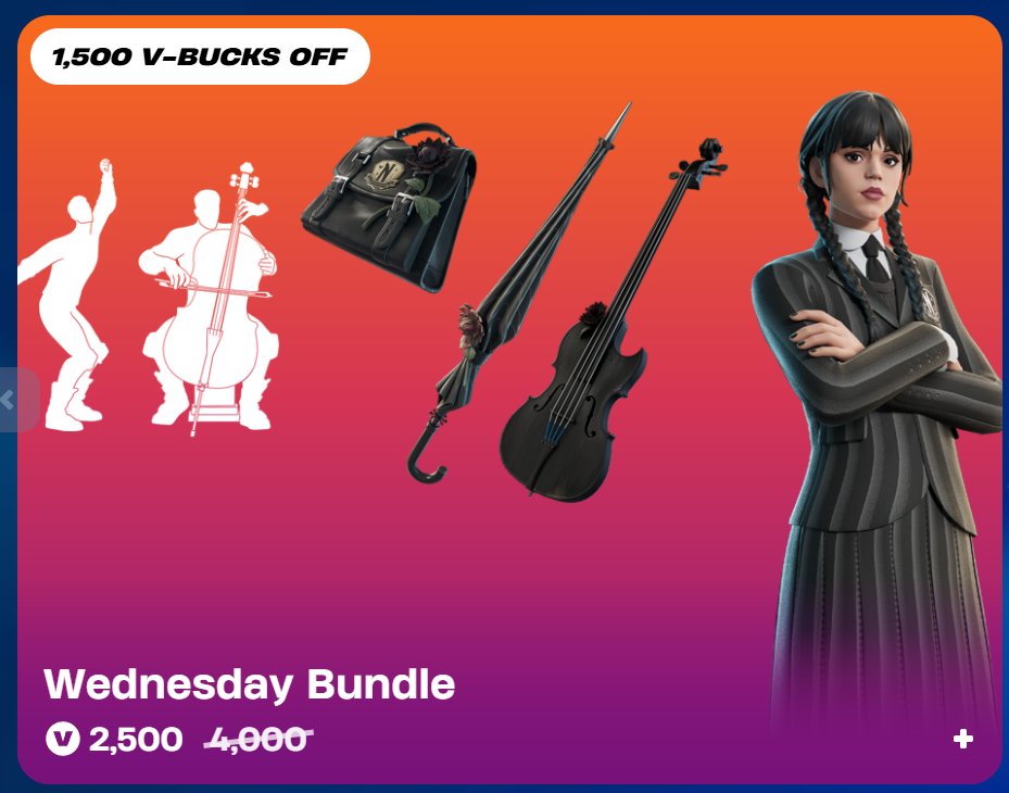 oracle_chick's tweet image. Another amazing Fortnitemares shop tonight. Just check out the Wednesday bundle! Please be sure to use my code ‘oraclechick’ when buying anything from the shop or EGS to help support me.💜 #EpicPartner  fortnite.com/item-shop?lang…