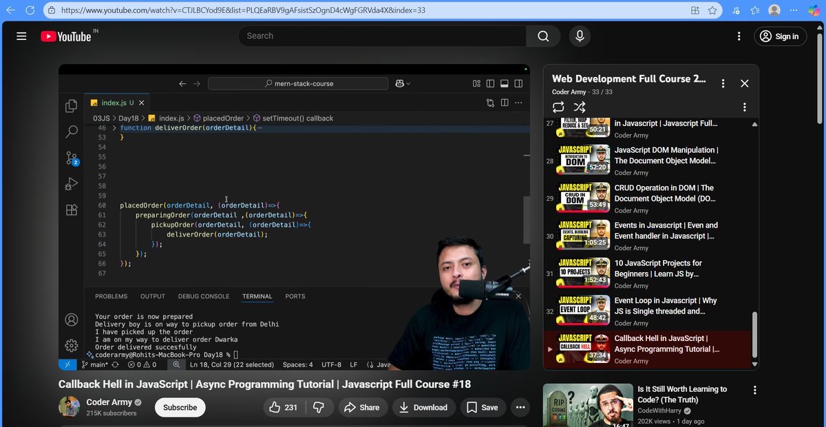 Ayushtiwari7819's tweet image. 🚀 Day 32 – WebDev Journey
Today I explored one of the trickiest parts of JS —
👉 Callback Hell 🔥
When async functions start nesting inside each other,
the code becomes unreadable 😵💫
#JavaScript #WebDevelopment #100DaysOfCode #LearnInPublic  #Frontend #buildinginpublic