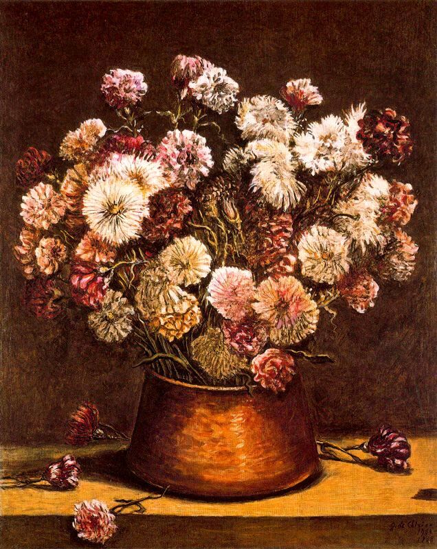 Still life with flowers in copper bowl #artbots #dechirico