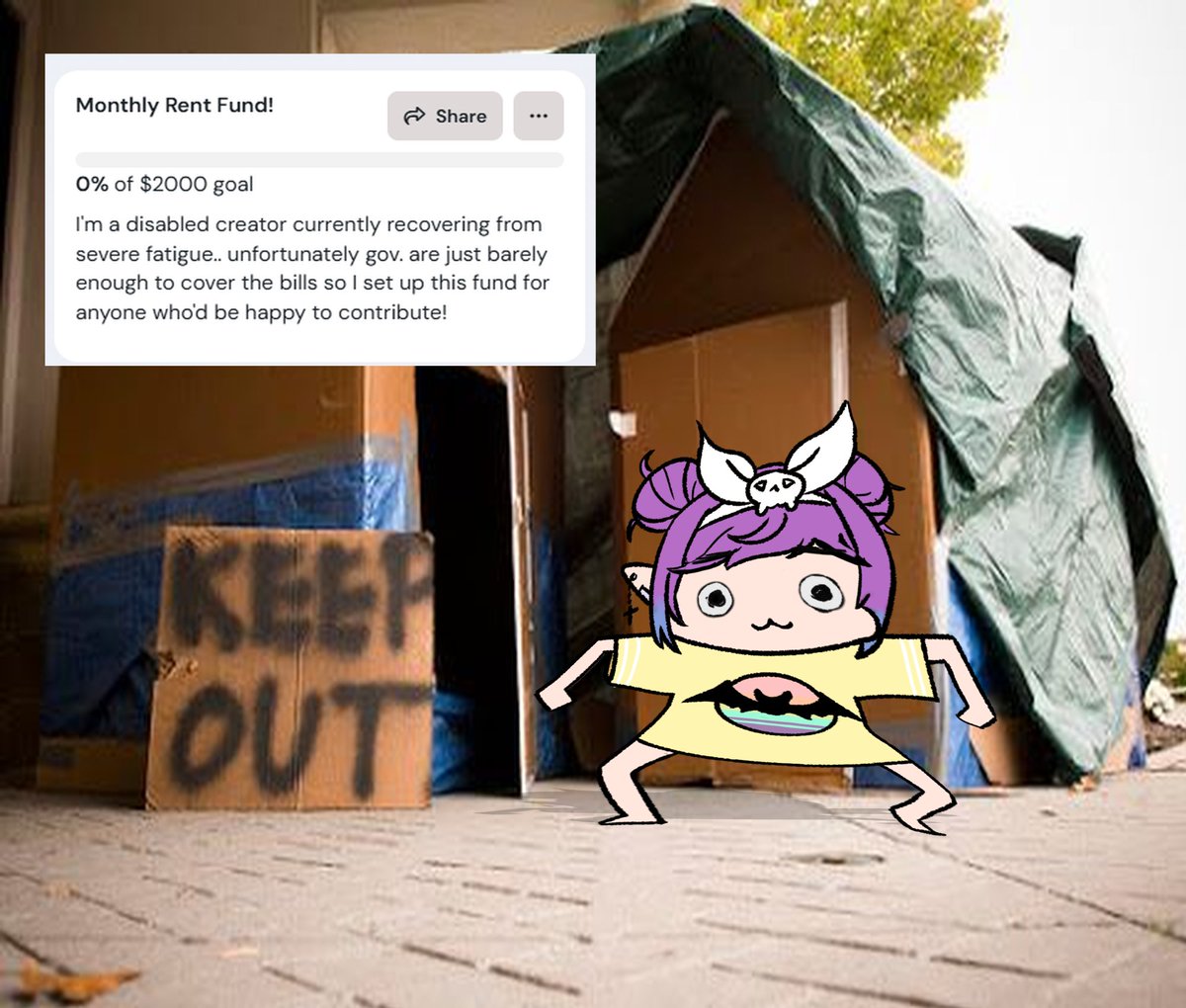 Unfortunately I just got hit with a whopping $650 electricity bill and things ain't lookin' too good. 

I've started a little monthly rent fund for anyone who'd like to help me out during recovery and just in general while I'm getting back up on my feet. 

Link is in the replies