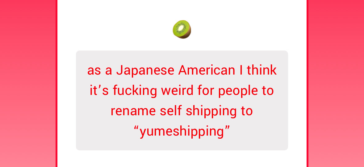 yumehelp's tweet image. to my understanding no one is renaming it to yumeshipping it's just that it was popularized by japanese spaces? and not every yume is a selfshipper they could be ocxcc