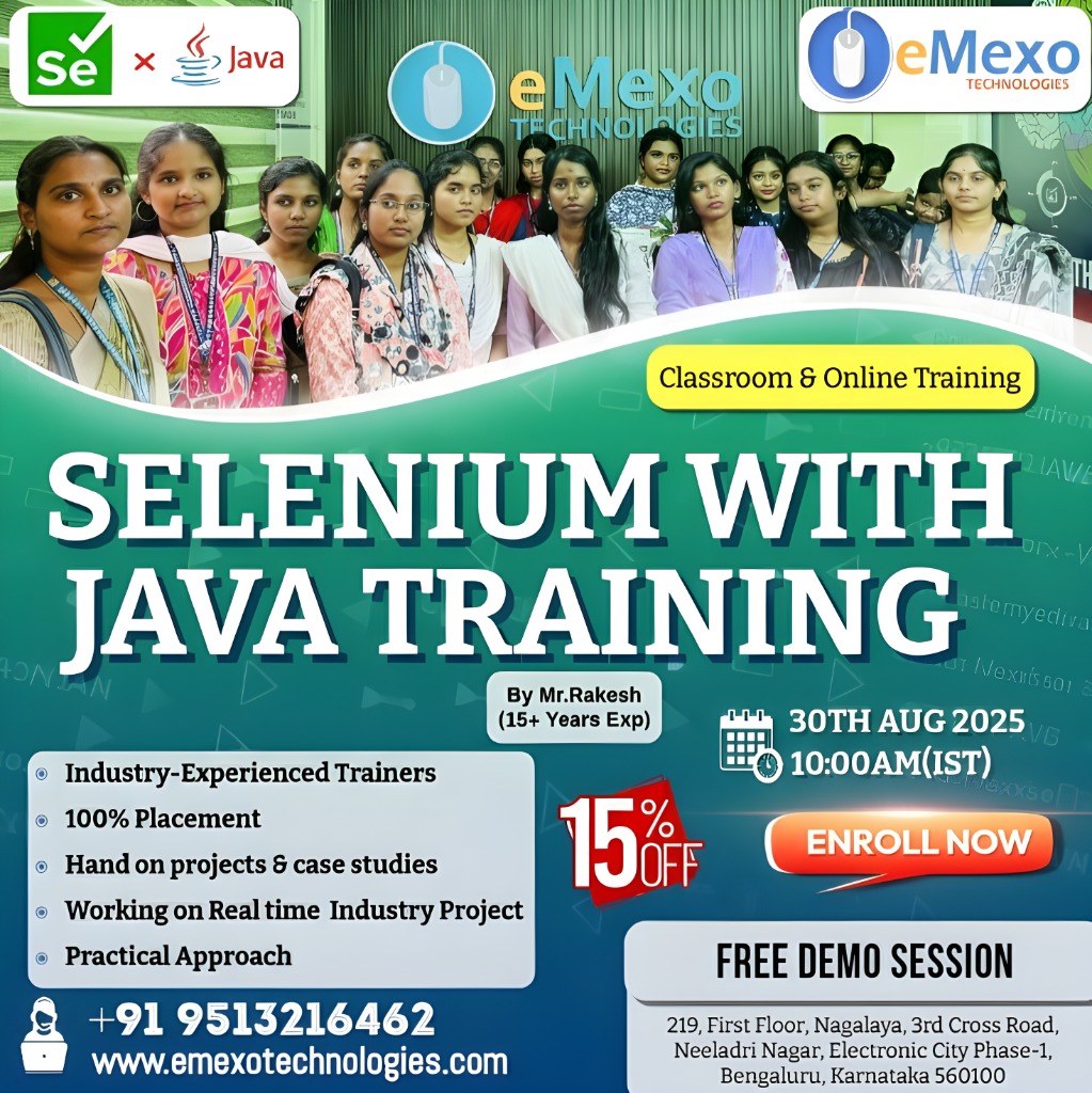 gokulemexo's tweet image. 🚀Master Selenium with Java & Get Hired in 2 Months – 15% OFF in Selenium Certification Training Course in Electronic City Bangalore!
Location: Emexo Technologies, Electronic City, Bangalore
Call: +91 9513216462
Visit: emexotechnologies.com/courses/seleni…
 
#SeleniumCertification #Selenium