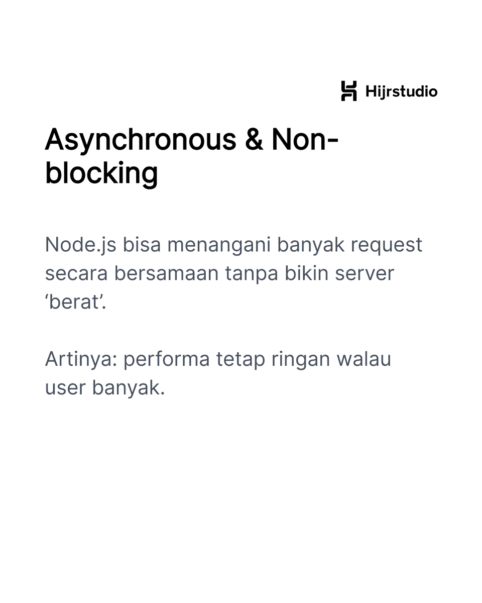 hijrstudio's tweet image. Lagi cari teknologi backend yang cepat, scalable, dan modern?
Kenapa banyak developer dan startup pakai Node.js? Jawabannya ada di kelebihannya seperti:
→ Asynchronous & non-blocking
→ Performa cepat (V8 engine)
→ Ekosistem npm super lengkap