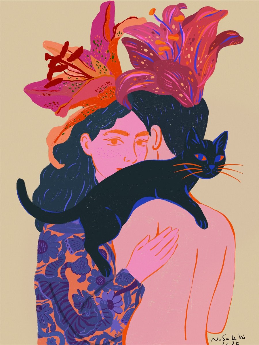 _cat__mom_'s tweet photo. Wild Comfort 🐈‍⬛
🪷
Limited to 10 prints- waiting for their homes.💌

این کار در ابعاد ۵۰*۷۰ موجوده، همراه با قاب. 
فقط هم ۱۰ تا ادیشن ازش قابل سفارشه. https://t.co/nrrclmlOma
