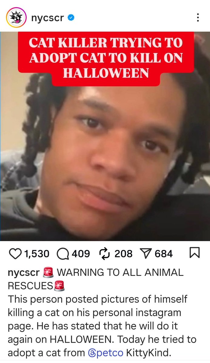 CAT KILLER <a href="/ASPCA/">ASPCA</a> <a href="/Petco/">Petco</a> posted a video of him killing a cat he said hes going to do it again on Halloween <a href="/peta/">PETA</a> #rescue #catkiller #Instagram <a href="/FoxNews/">Fox News</a> #us ⚠️⚠️⚠️⚠️⚠️⬇️⬇️⬇️⬇️⬇️⬇️⬇️