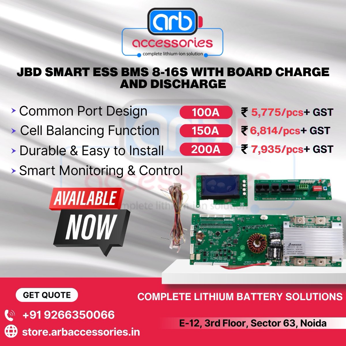 arb_ltd's tweet image. 🔋 Smart ESS BMS ⚡

🔹 DALY Smart ESS BMS LFP 16S 100A (R16L-ZJH) – Common Port with Balance
🔹 JBD Smart ESS BMS 8–16S with Board – Charge &amp;amp; Discharge Options: 100A, 150A, 200A

🛒 Buy Now:
store.arbaccessories.in/category/bms-e…

#Arbaccessories #SmartBMS #DALYBMS #JBDBMS #ESSBattery