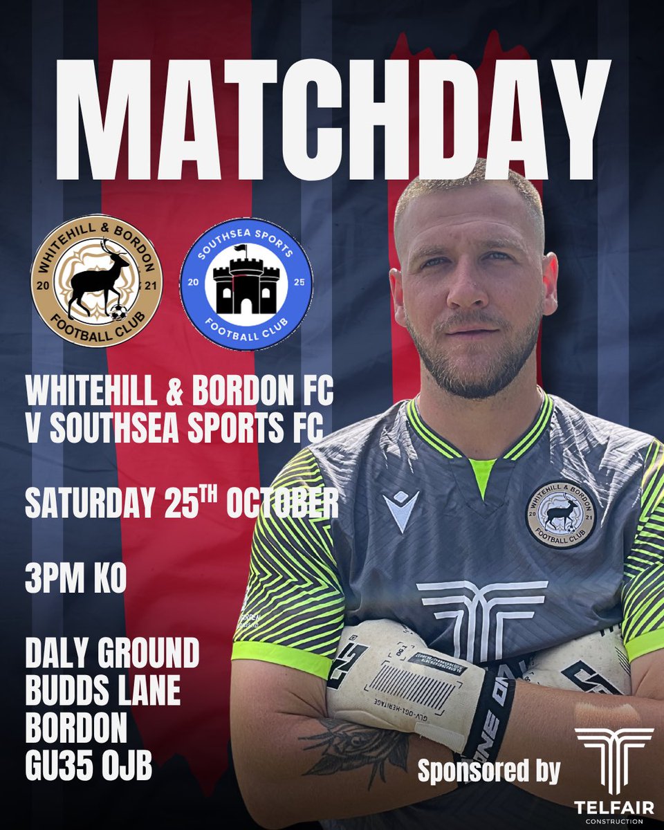 BordonFc's tweet image. 𝗠𝗔𝗧𝗖𝗛𝗗𝗔𝗬

🆚 @southseasportsfc
🏆 @HantsLeague 
🏟️ Daly Ground
📆 Saturday 25th October
🕒 15:00 KO

Come down and support the lads 👊

🔴🔵 #UpTheStags 🦌