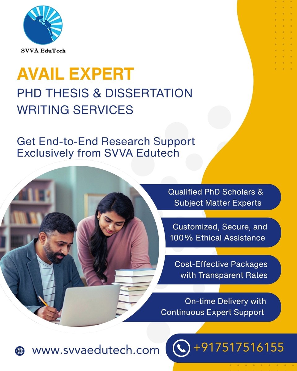 svvaedutech's tweet image. Avail Expert PhD Thesis &amp;amp; Dissertation Writing Services
End-to-End Research Support Exclusively from SVVA Edutech.

svvaedutech.com
wa.me/+917517516155

#svvaedutech #dissertationwriting #phdthesiswriting #thesissubmission #ThesisSuccess #phdjourney #DissertationHelp