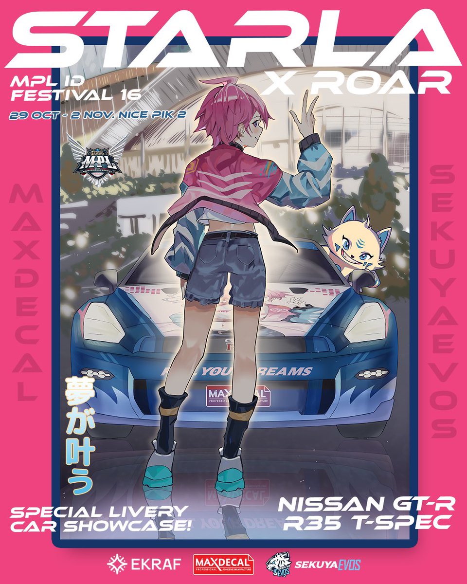 sekuyaofficial's tweet image. Brian O’Conner’s iconic Fast &amp;amp; Furious car is coming to MPL Indonesia Festival S16! ♥️🔥

Featuring a stunning itasha skin by Maxdecal, Jakarta’s idol Starla will appear with Roar from Evos E-Sports — celebrating #Oktoberkreasi month with EKRAF 🇮🇩

Who’s excited to get the…
