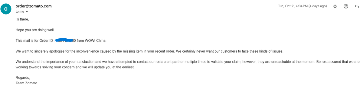 Rachit_66's tweet photo. Ordered from Wow! China via Zomato — got 2 items instead of 4. Sent proof pics, yet Zomato says “not enough evidence.” Then they said restaurant unreachable, then “final decision: denied.” Pathetic service. Half my order gone, no refund. Shady as hell.
@zomatocare @deepigoyal https://t.co/tig9wcIHHS