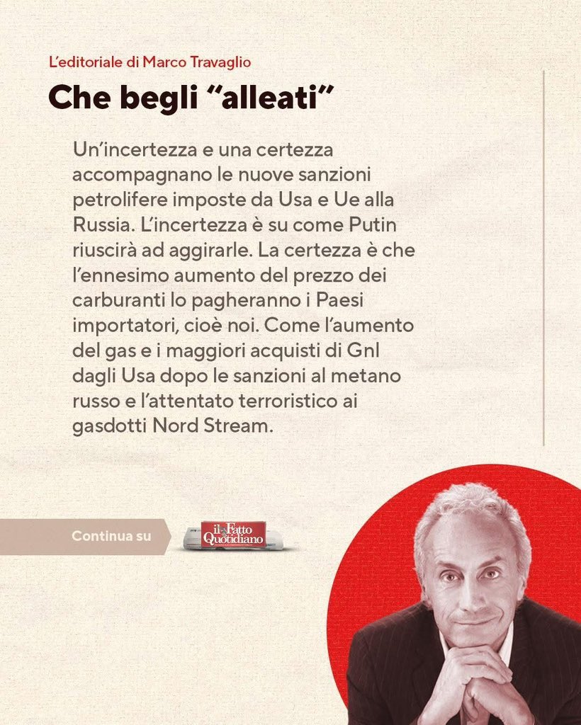 Che begli "alleati"

Leggi l'editoriale completo 👉 ilfat.to/3JvAUZD