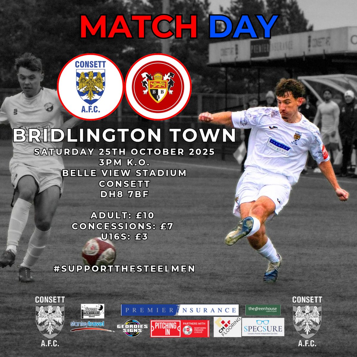 ConsettAFC's tweet photo. It's Saturday, which means it's matchday! Come and join the Conny Army as we host @BridTownAFC with a 3pm KO. Please note it's cash only at the turnstiles, but cards can be used inside the ground. #supportthesteelmen https://t.co/WwZZDusbs0