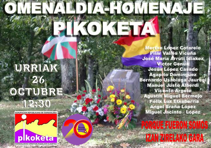 Mañana  domingo 26 a las 12:30 en #Pikoketa (Oiartzun) homenaje a las personas fusiladas en 1936 por los golpistas en ese lugar.

Izan Zirelako Gara 
Porque fueron somos