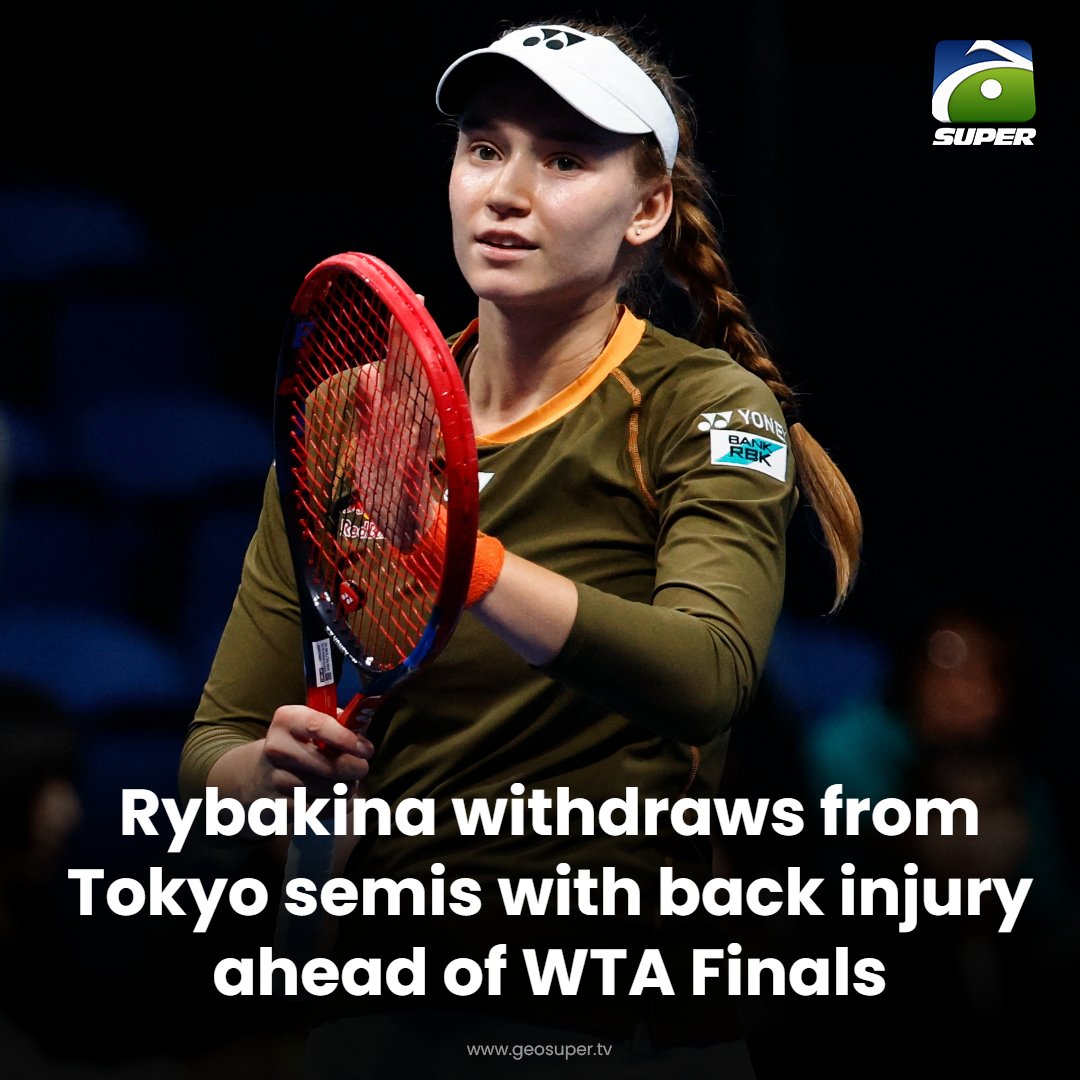 geosupertv's tweet photo. Rybakina withdraws from Tokyo semis! πΎ
Read More: https://t.co/5CnmQitXVi
#ElinaRybakina #PanPacificOpen https://t.co/OwO6ZhHMs2