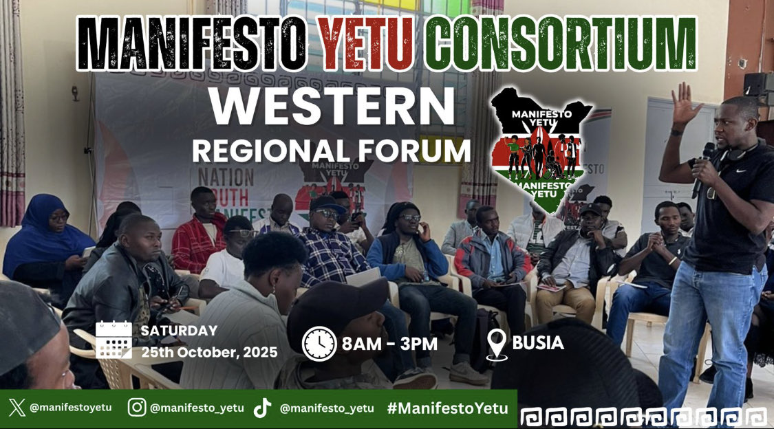 Join the movement! 
The Regional Youth Forums under Manifesto Yetu are shaping a Youth Manifesto that reflects our realities &amp; dreams. 
Let's make our voices count! 
#ManifestoYetu #YouthLeadership #YouthEmpowerment