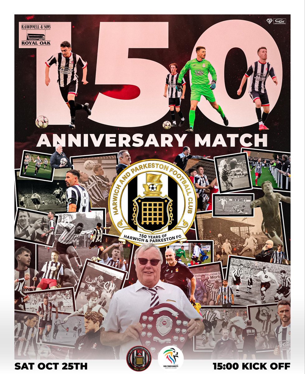 Essex Senior League (@essexsenior) on Twitter photo Founded in 1875 and still going strong in 2025.
Congratulations to <a href="/OfficialHarwich/">Harwich and Parkeston FC</a> on 1️⃣5️⃣0️⃣ years of proud football history. 
They celebrate today with a home fixture vs <a href="/SoulTHFC/">SOUL TOWER HAMLETS</a>. Best of luck to both teams on a day of celebrations 🎂 ⚽️ #ESL #HPFC150 Founded in 1875 and still going strong in 2025.
Congratulations to <a href="/OfficialHarwich/">Harwich and Parkeston FC</a> on 1️⃣5️⃣0️⃣ years of proud football history. 
They celebrate today with a home fixture vs <a href="/SoulTHFC/">SOUL TOWER HAMLETS</a>. Best of luck to both teams on a day of celebrations 🎂 ⚽️ #ESL #HPFC150