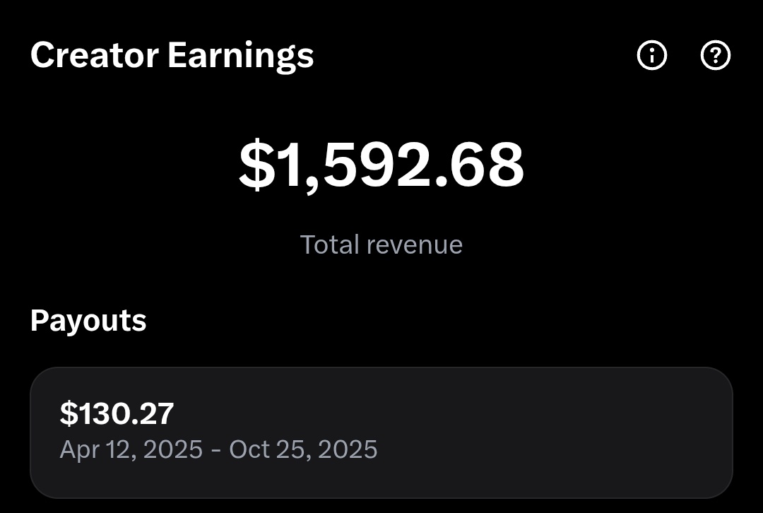 GM 𝕏 Fam ☀️

Happy Saturday!

Just got my 𝕏 payout, $130.27 after being paused for 6 months.

Expected a bit more, but it’s okay. After all, it’s a bonus.

And all this for talking about <a href="/BitgetWallet/">Bitget Wallet 🩵</a> and a few other projects.

Btw did you get your payout?