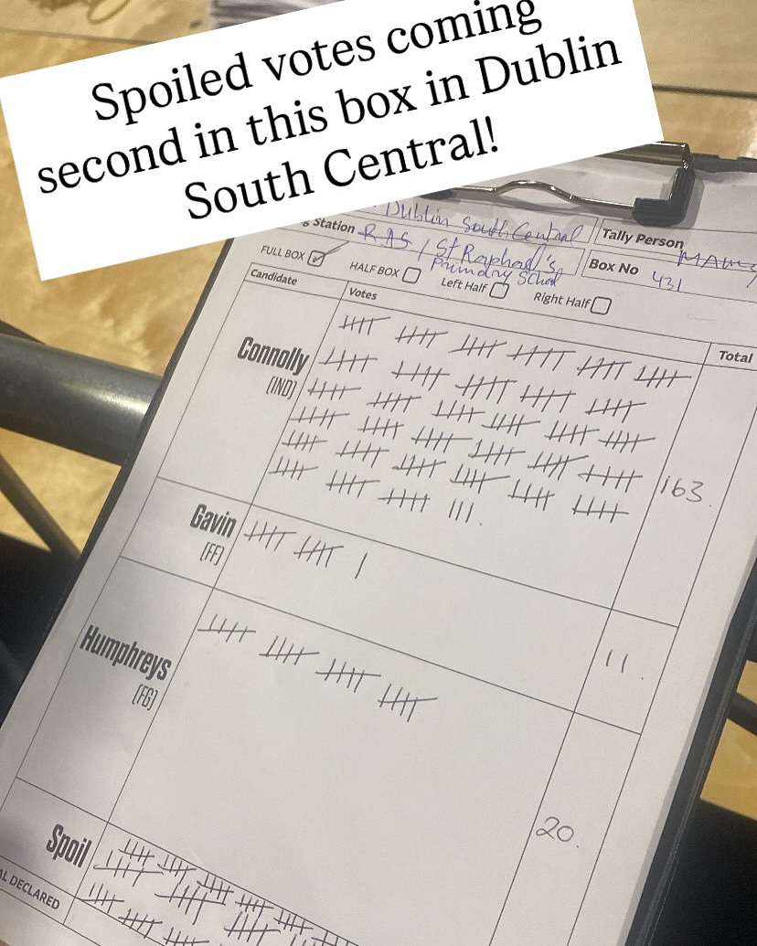 Jennifer_Bray's tweet photo. 106 spoiled votes out of a tally of 300 votes in Dublin South Central… https://t.co/48YDFYMIRq