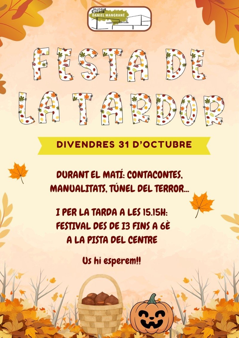 🍂🎭 Després de la visita de la Castanyera, ja ho tenim tot a punt per al Festival de la Tardor!

Contacontes, manualitats i moltes activitats. L’alumnat de 'Dinamització de centre' prepara el Túnel del Terror! 👻✨
Tradició, creativitat i molta il·lusió! 🍁